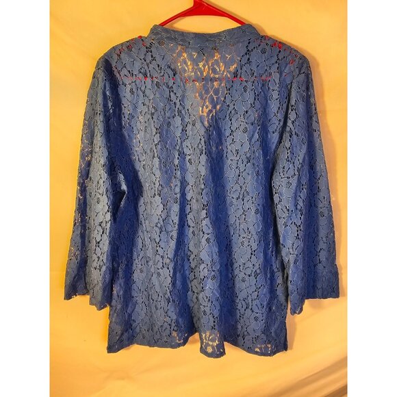 Elementz Blue Sheer Button Up Shirt Top Blouse Womens Size XL Lace 16/18 Office - Picture 3 of 3